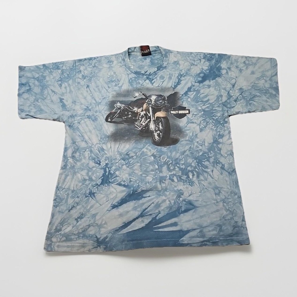 VTG Harley Davidson T Shirt Blue‎ Aloha AOP Chick's Albuquerque USA Made XL RARE - Picture 3 of 9